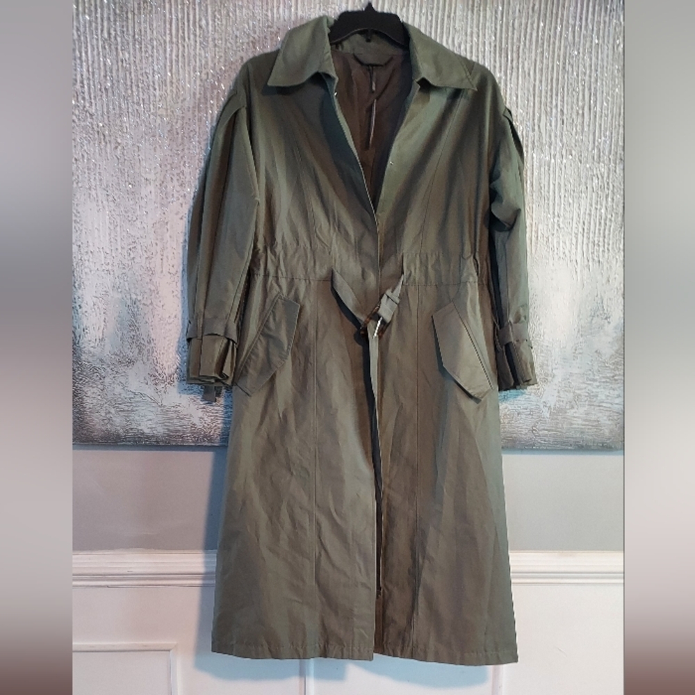 ANTHROPOLOGIE Cool Olive Green Women's Belted Oversized Trench Coat Sz-S